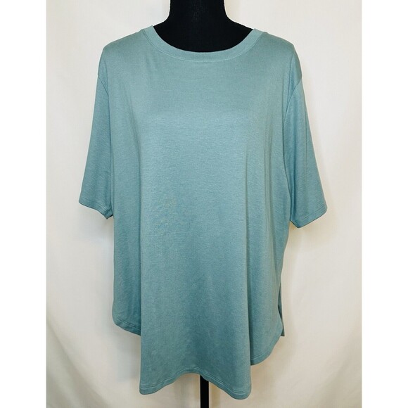 L.L. Bean Pima Cotton ReStore Short Sleeve Top Sea Pine Shirt‎ Women's XL NWT - Picture 1 of 11